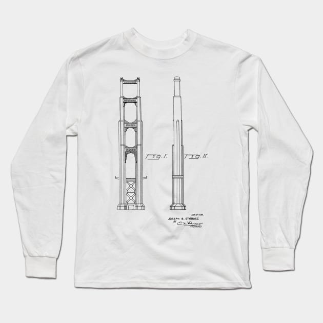 Highway Bridge Pier Vintage Patent Hand Drawing Long Sleeve T-Shirt by TheYoungDesigns